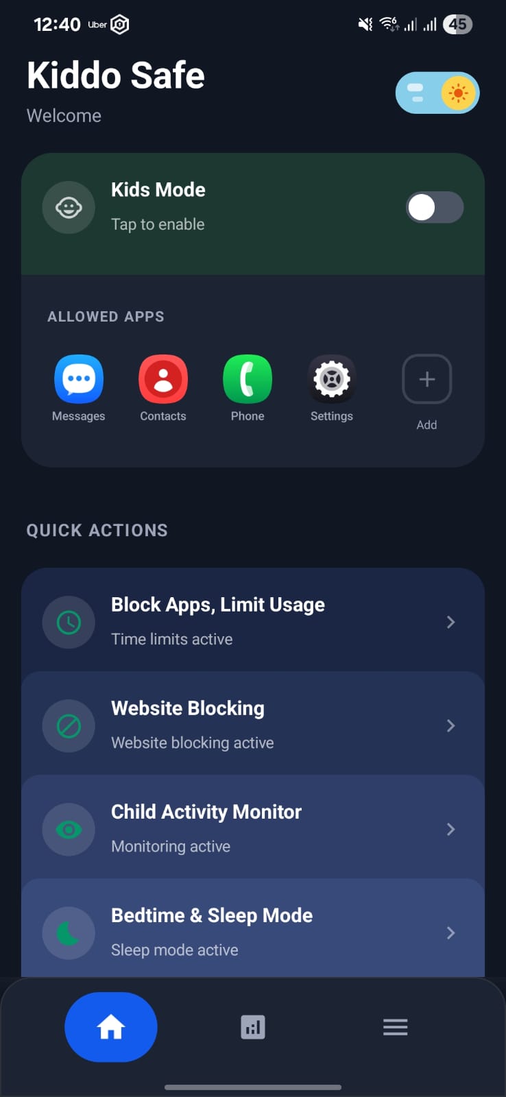 KiddoSafe Home Dashboard